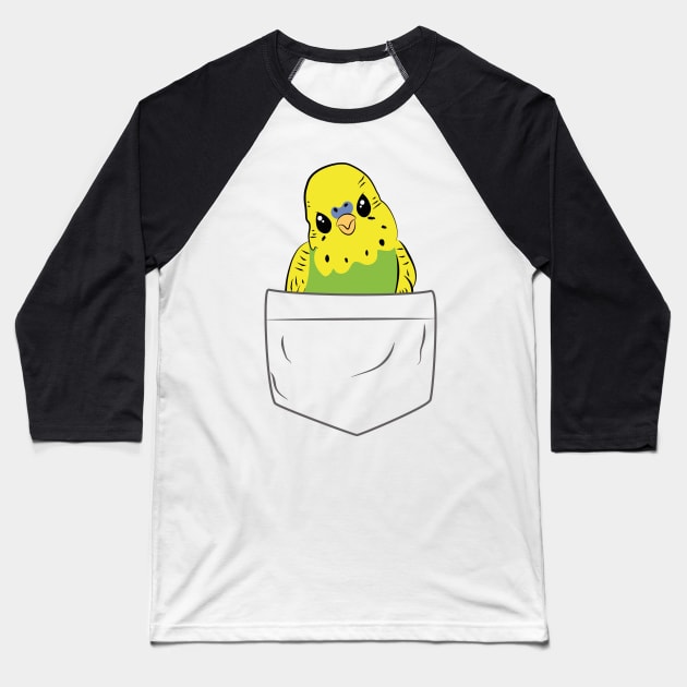 Cute Green Budgie in Pocket for Parakeet Budgerigar Lover Baseball T-Shirt by Estrytee